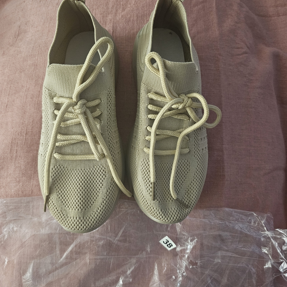 Amazon Women's Beige Knit Lace-Up Sneakers